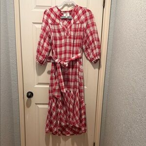 Elegant Red Plaid Long Sleeve Dress